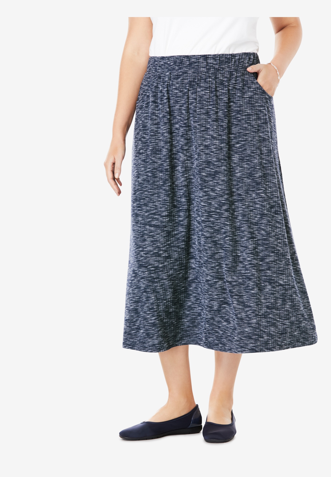 Rib-Knit Elastic-Waist Maxi Skirt | Woman Within