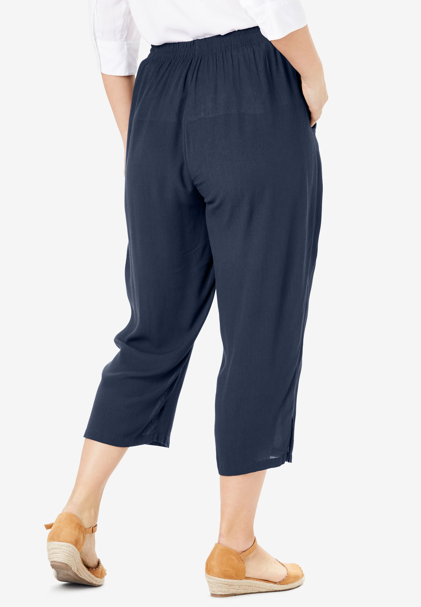 Crinkle capri pants| Plus Size Bottoms | Woman Within