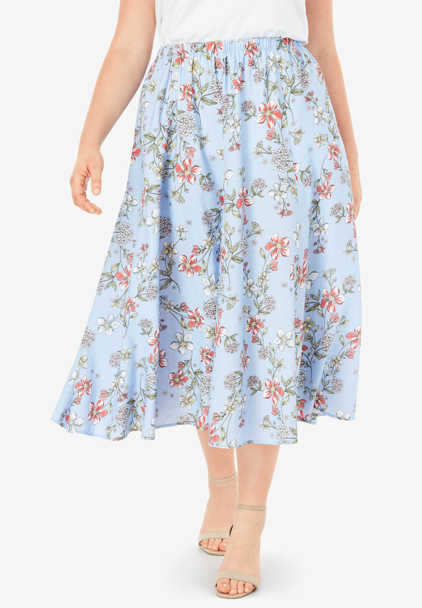 Print Linen-Blend Skirt| Plus Size Petite | Woman Within