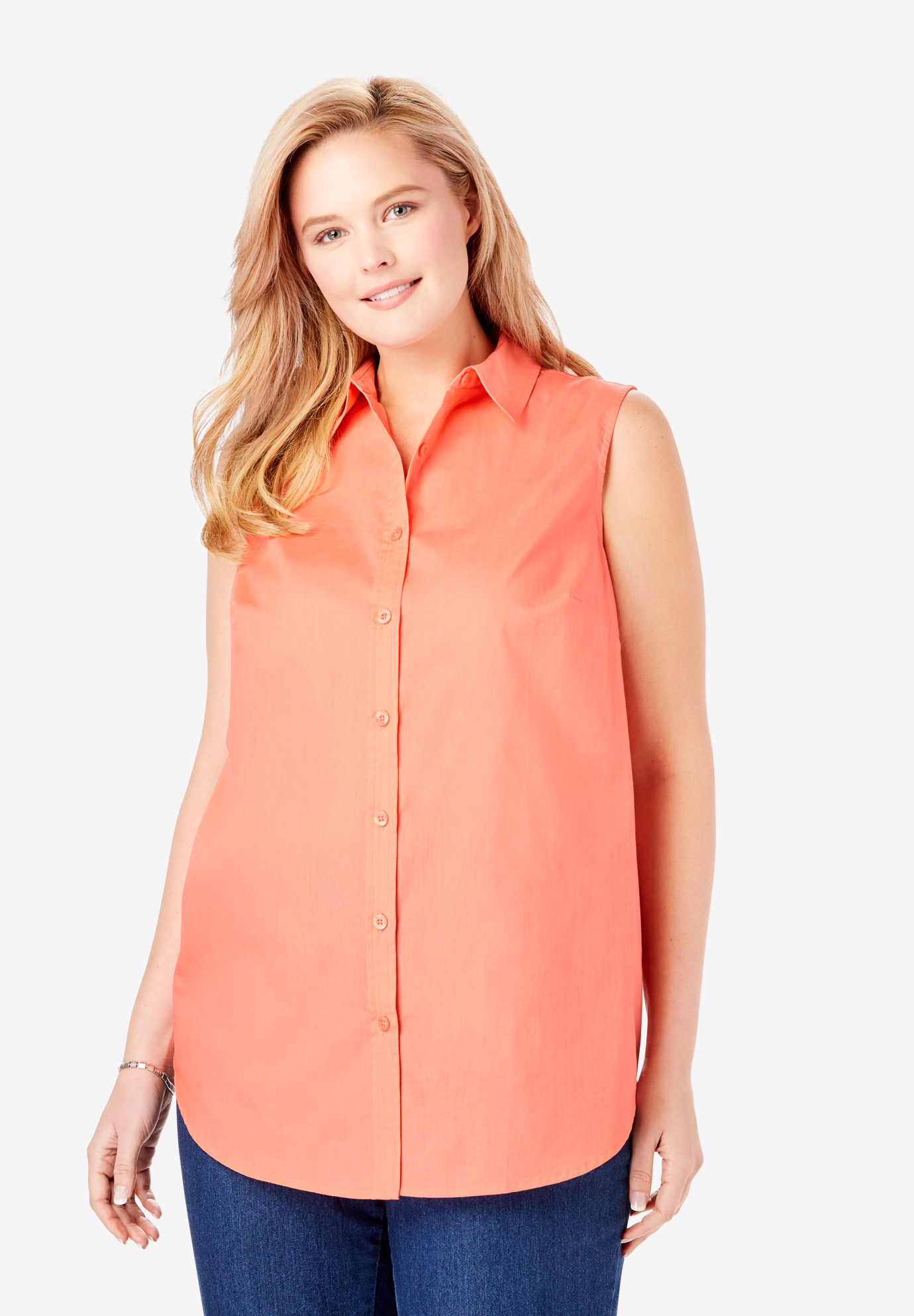 Perfect Button Down Sleeveless Shirt | Woman Within