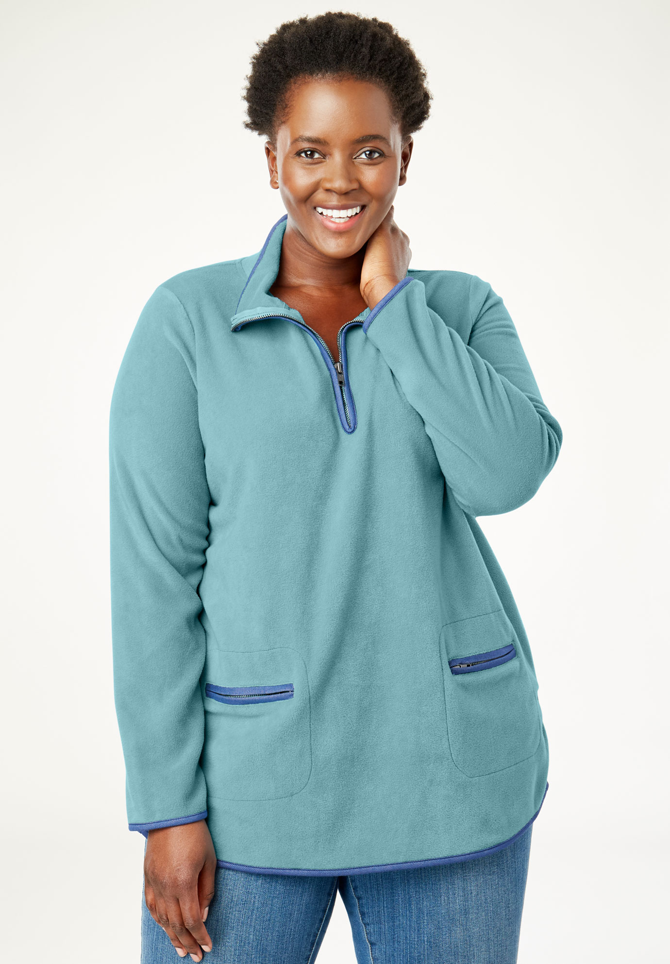 Quarter-Zip Microfleece Mock Neck Sweatshirt| Plus Size Sweatshirts & Hoodies | Woman Within