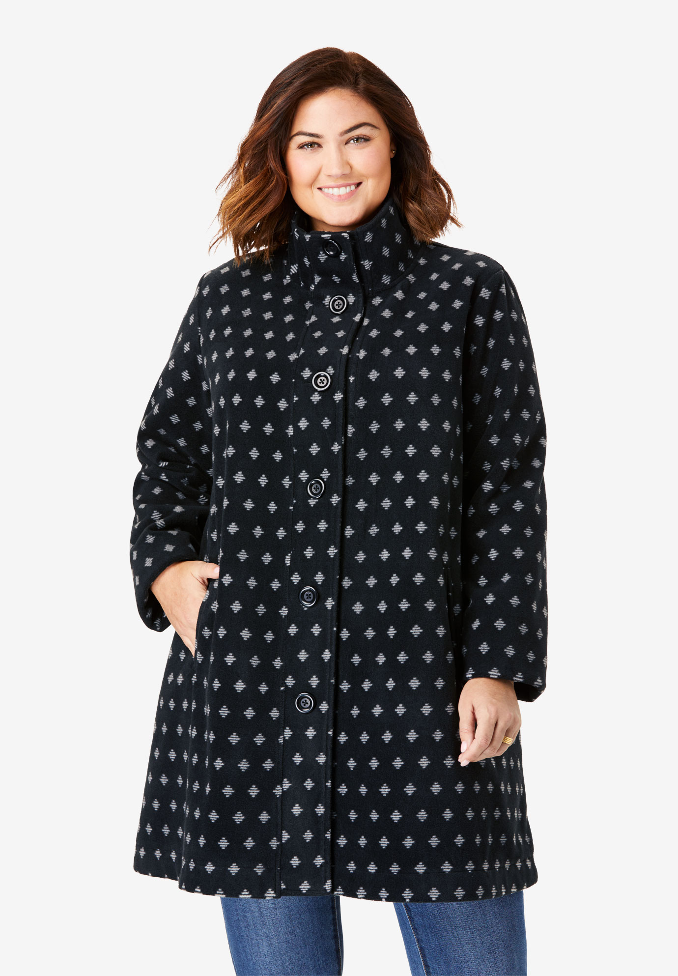 Fleece Swing Funnel Neck Coat Plus Size Fleece Woman Within 