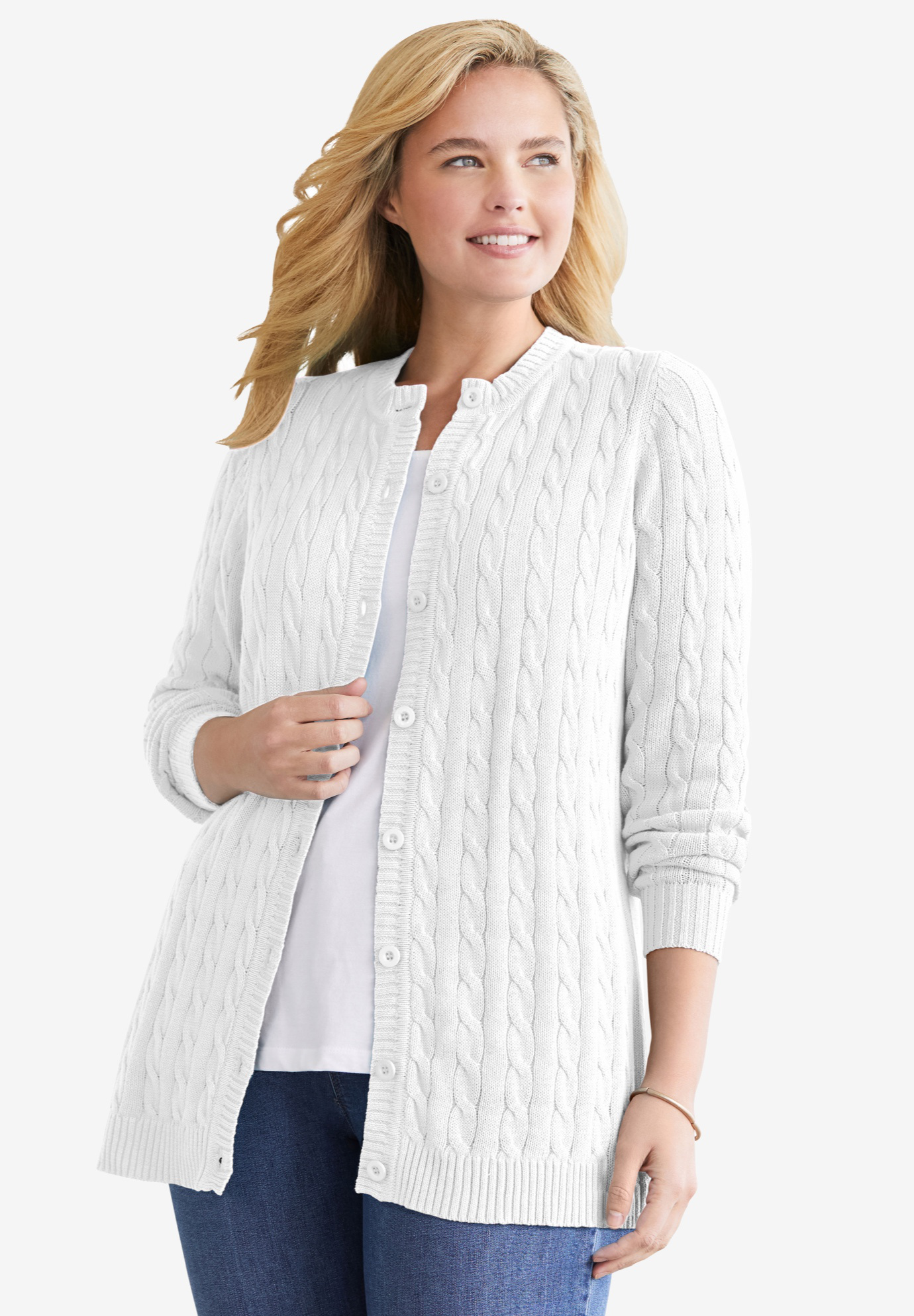 Cable Knit Cardigan Woman Within 