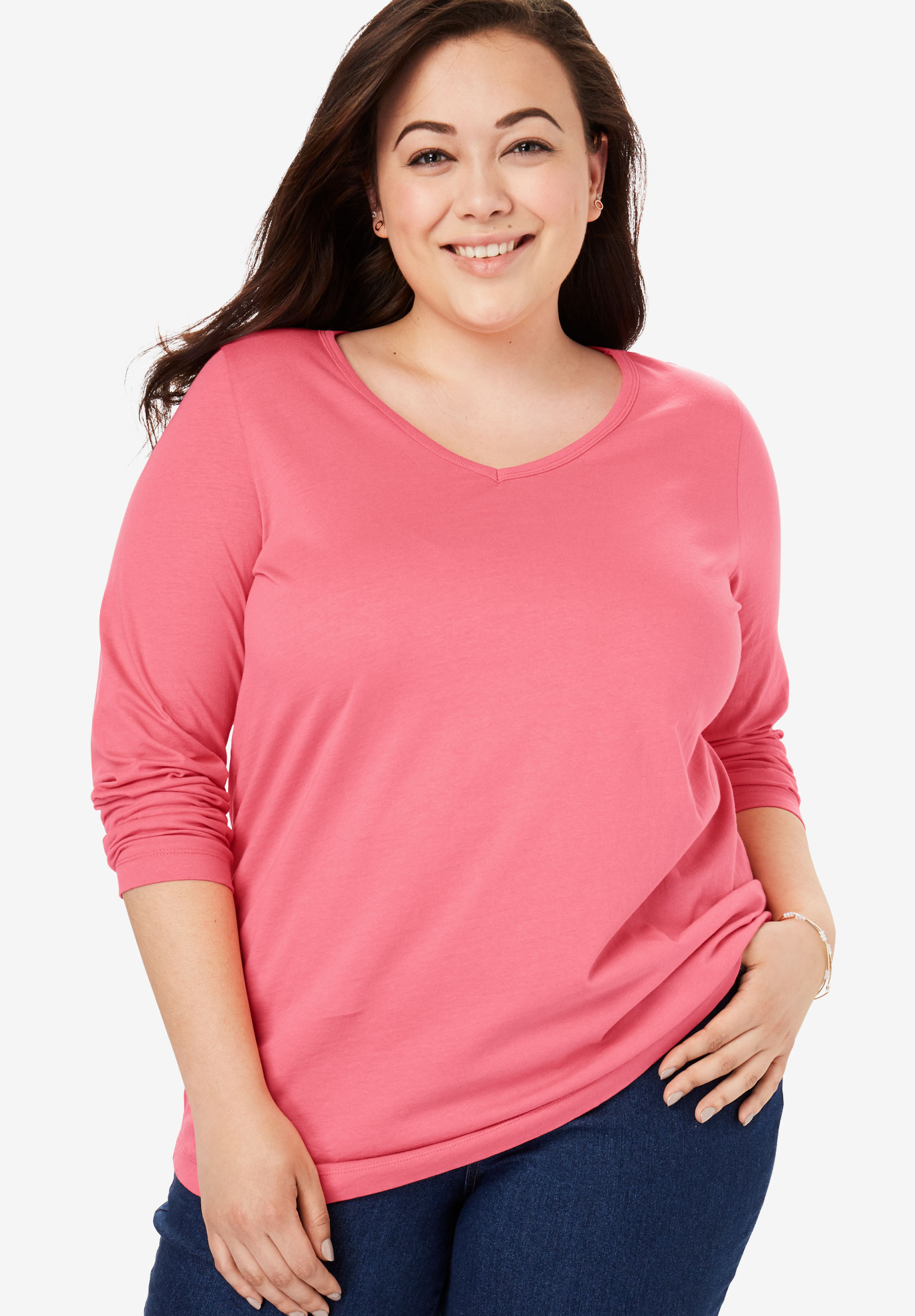 V-Neck Long Sleeve Perfect Tee | Plus Size Perfect Tee Collection ...