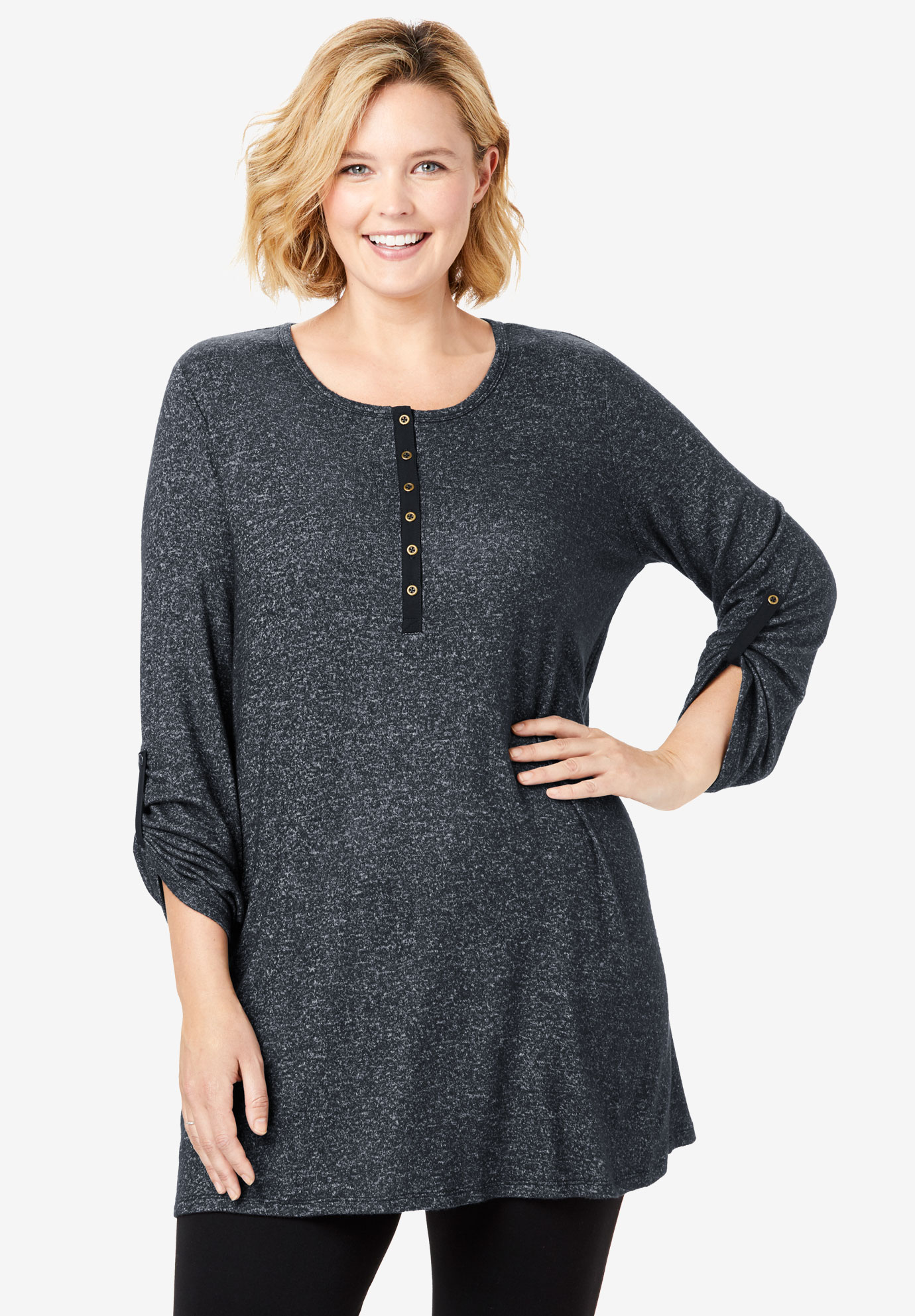 Cozy Henley Tunic| Plus Size 30 Inches Long | Woman Within