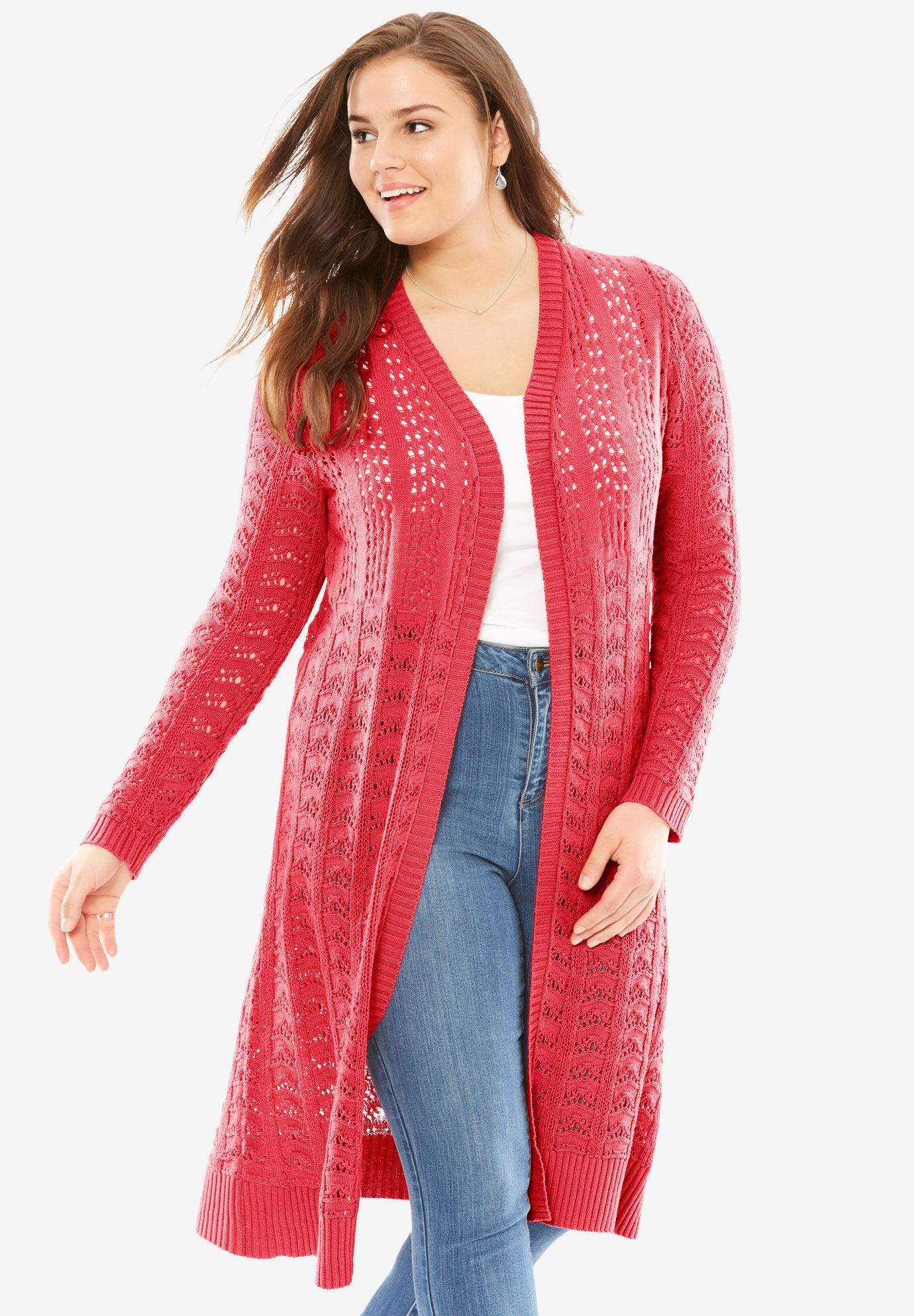 Pointelle cardigan sweater duster | Plus Size Sweaters | Woman Within