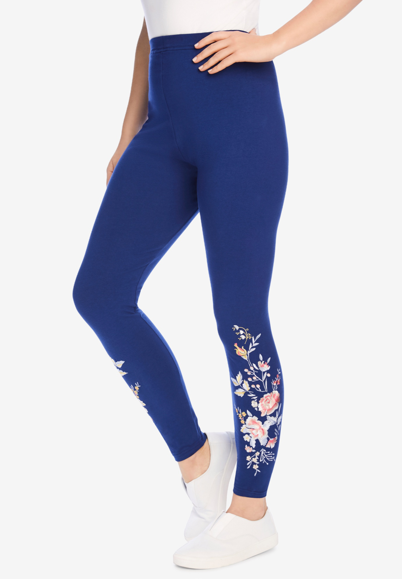 Stretch Cotton Embroidered Legging | Plus Size Leggings | Woman Within