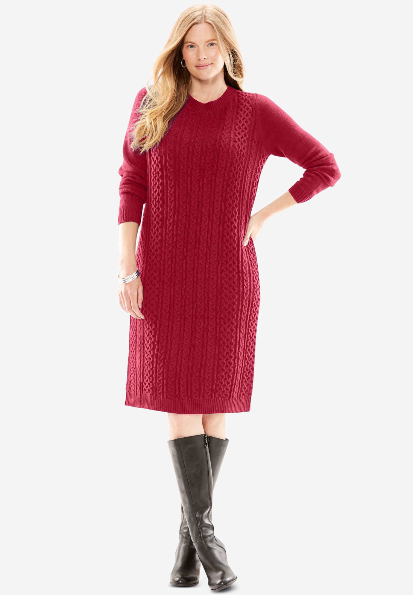 Cable Knit Sweater Dress Woman Within