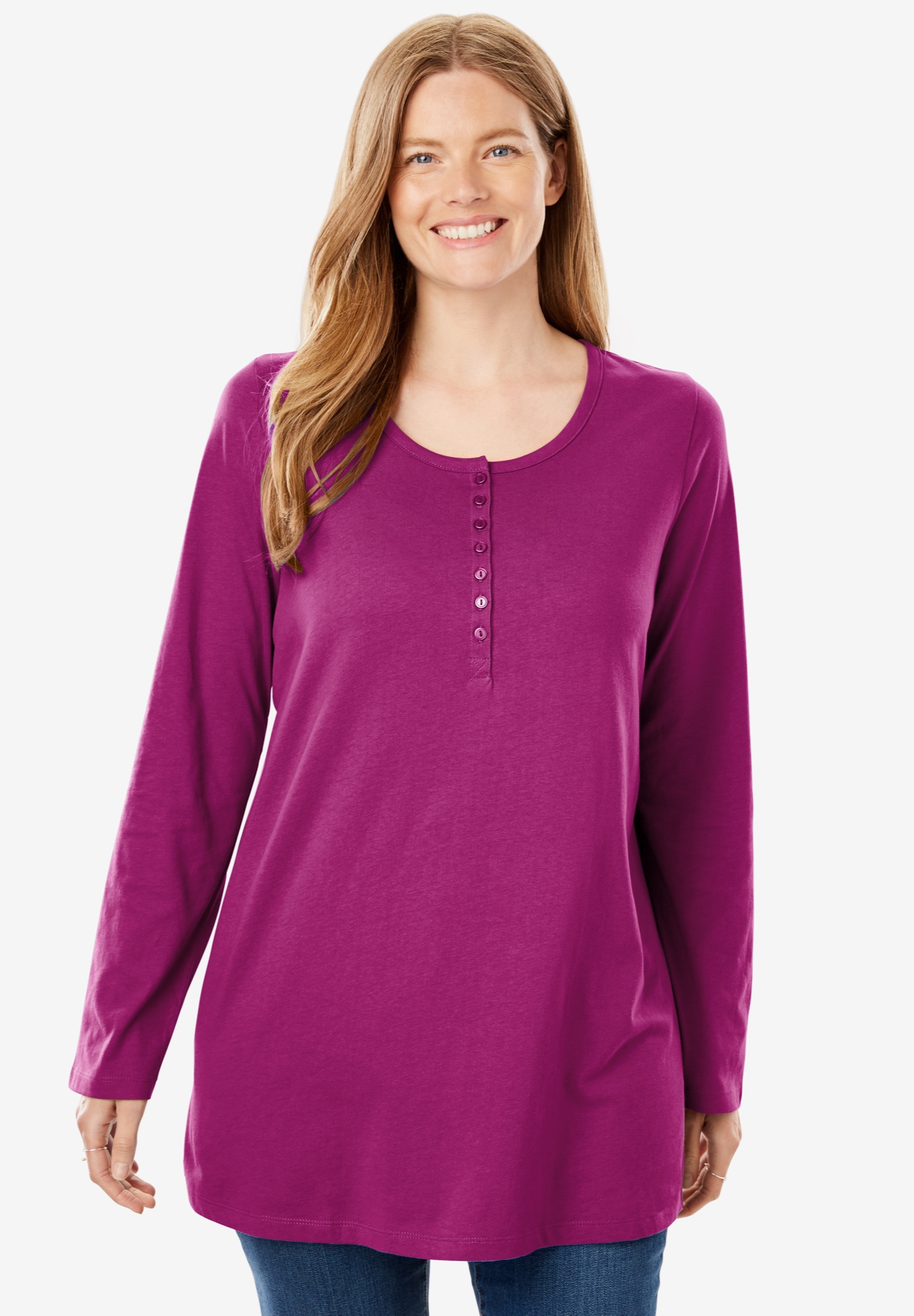 Perfect Henley Long Sleeve Tee| Plus Size T-Shirts | Woman Within