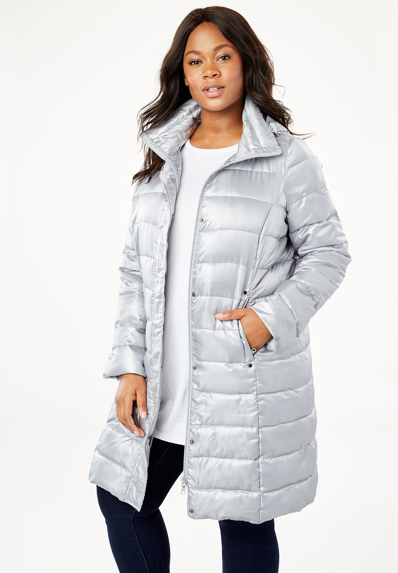 Long Packable Puffer Jacket Plus Size Outerwear Woman Within 