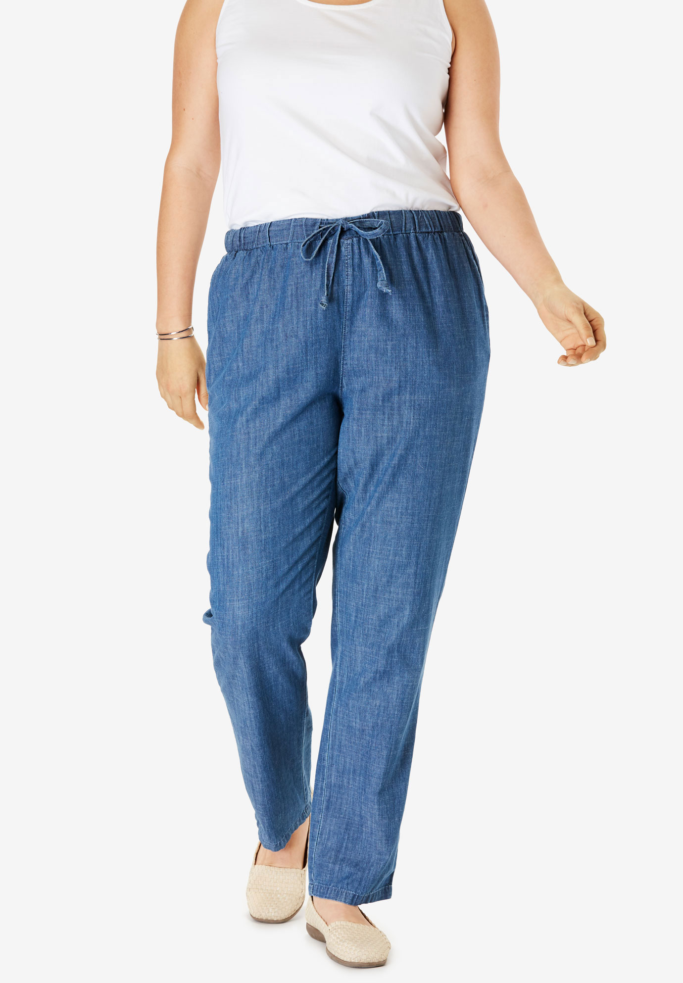 denim drawstring pants womens