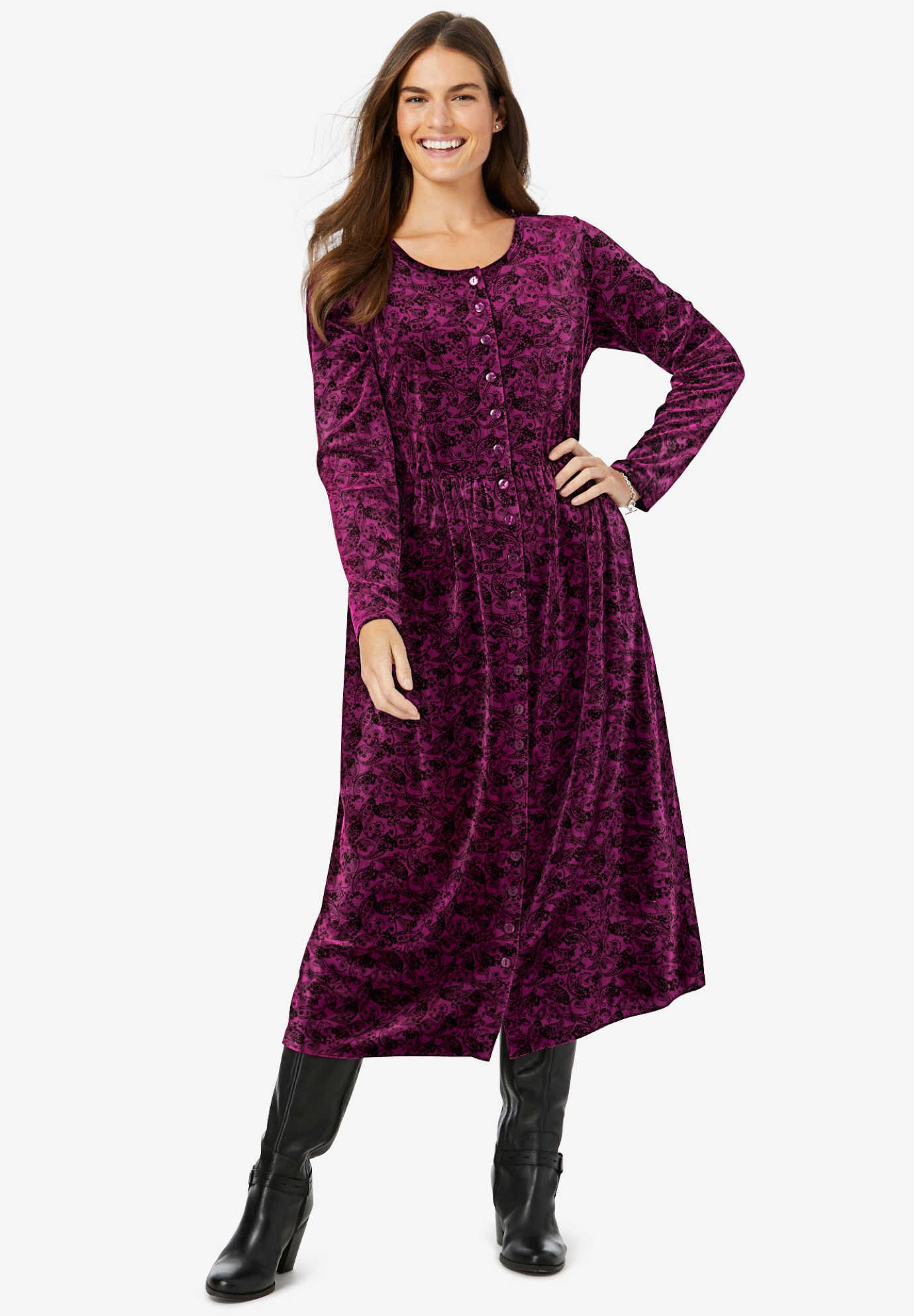 21-Button Velour Dress | Woman Within