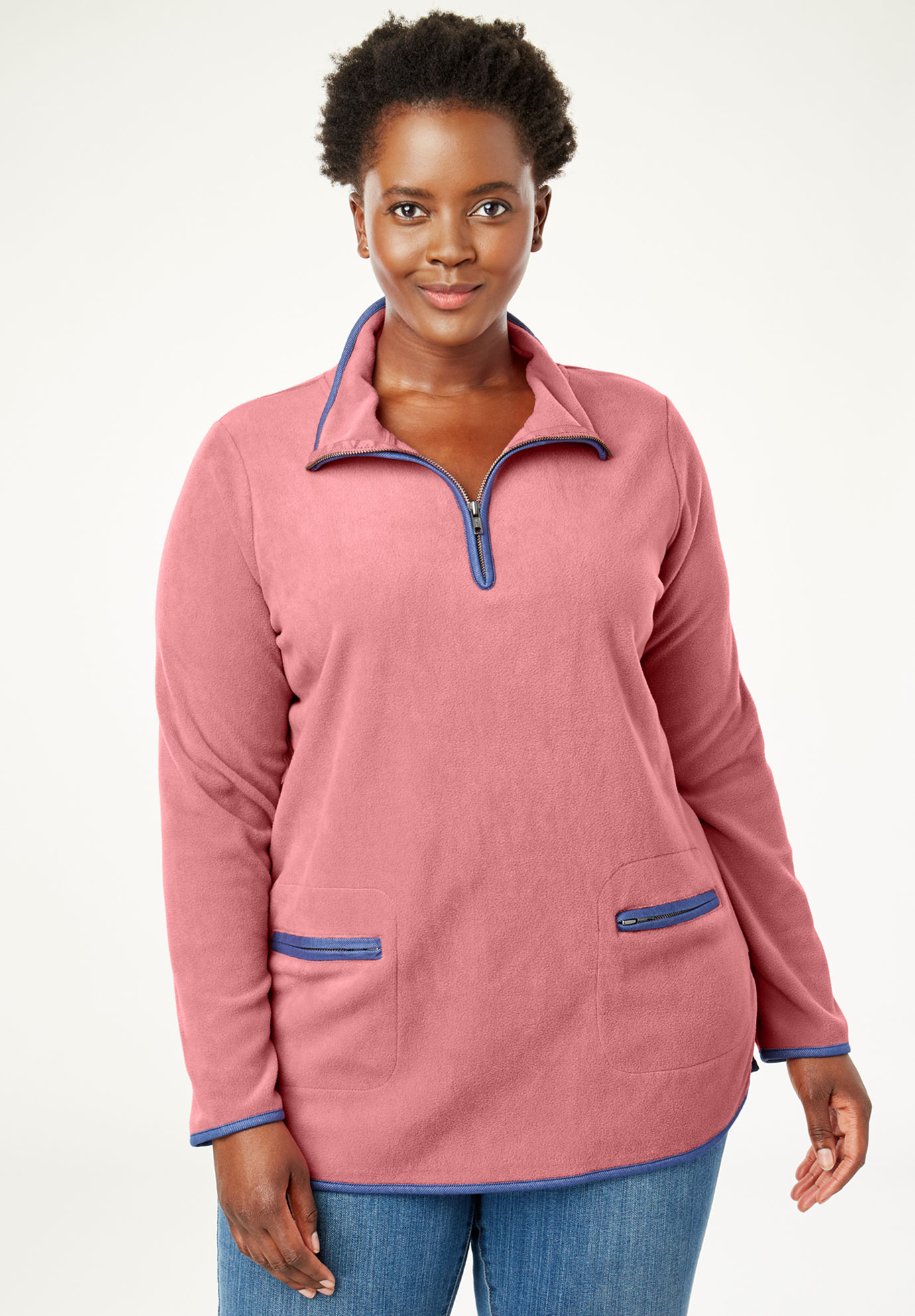 Quarter-Zip Microfleece Mock Neck Sweatshirt | Plus Size Sweatshirts