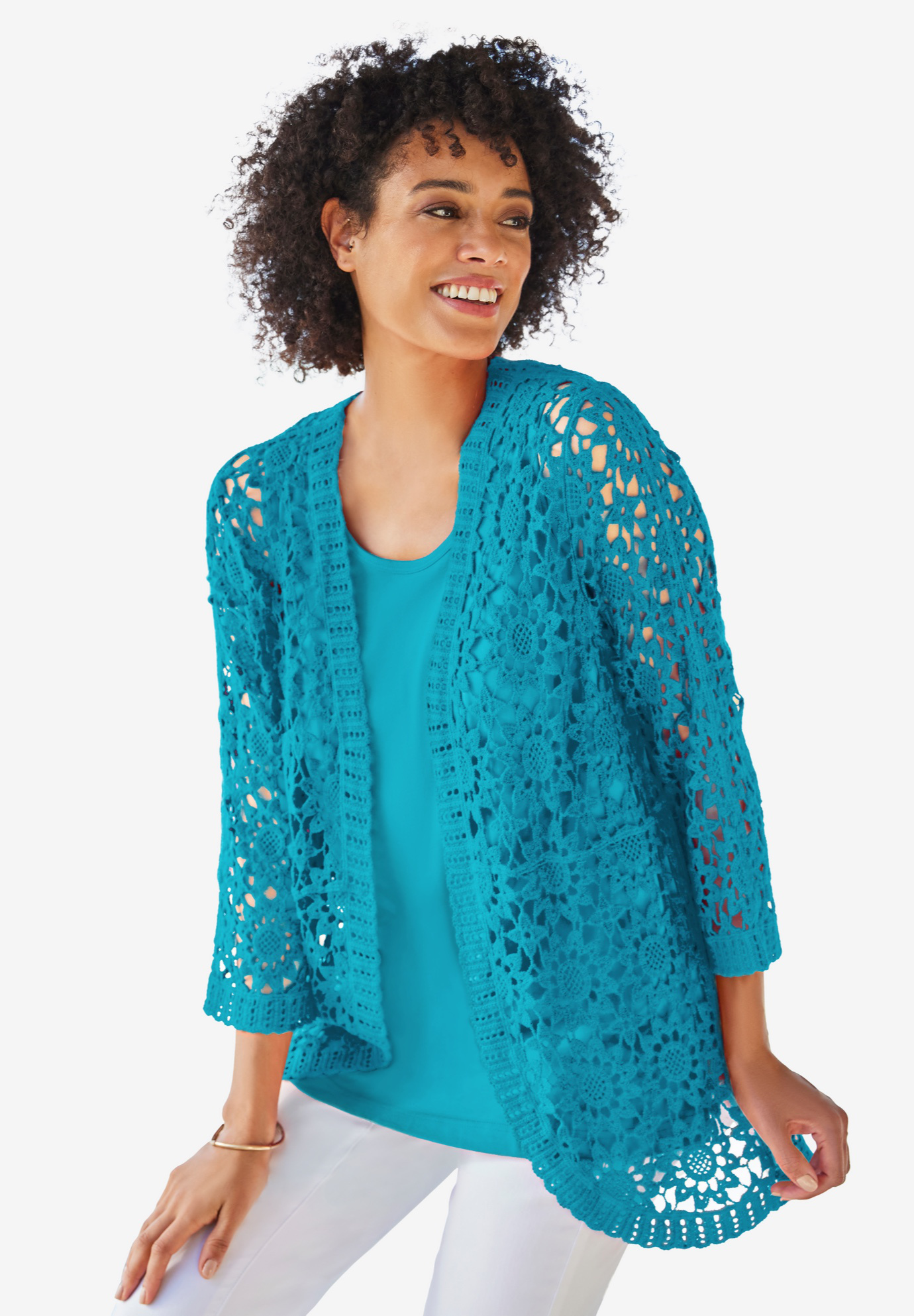 Curved Hem Pointelle Cardigan | Woman Within
