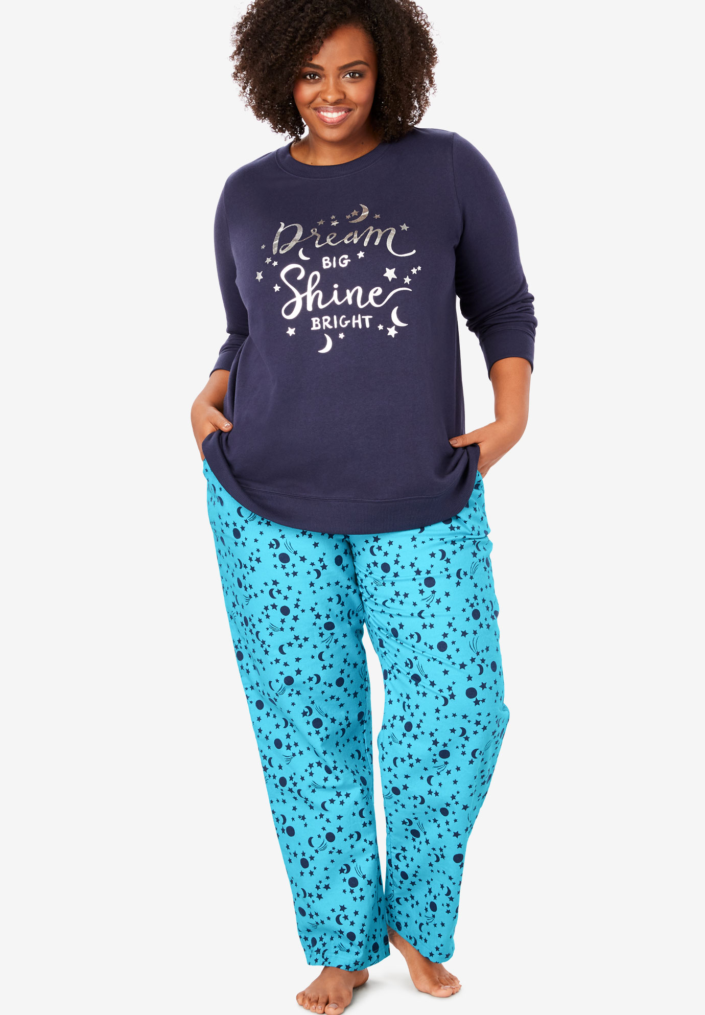 Fleece Sweatshirt & Pant Pajama Set by Dreams & Co.®| Plus Size Pajama Sets | Woman Within