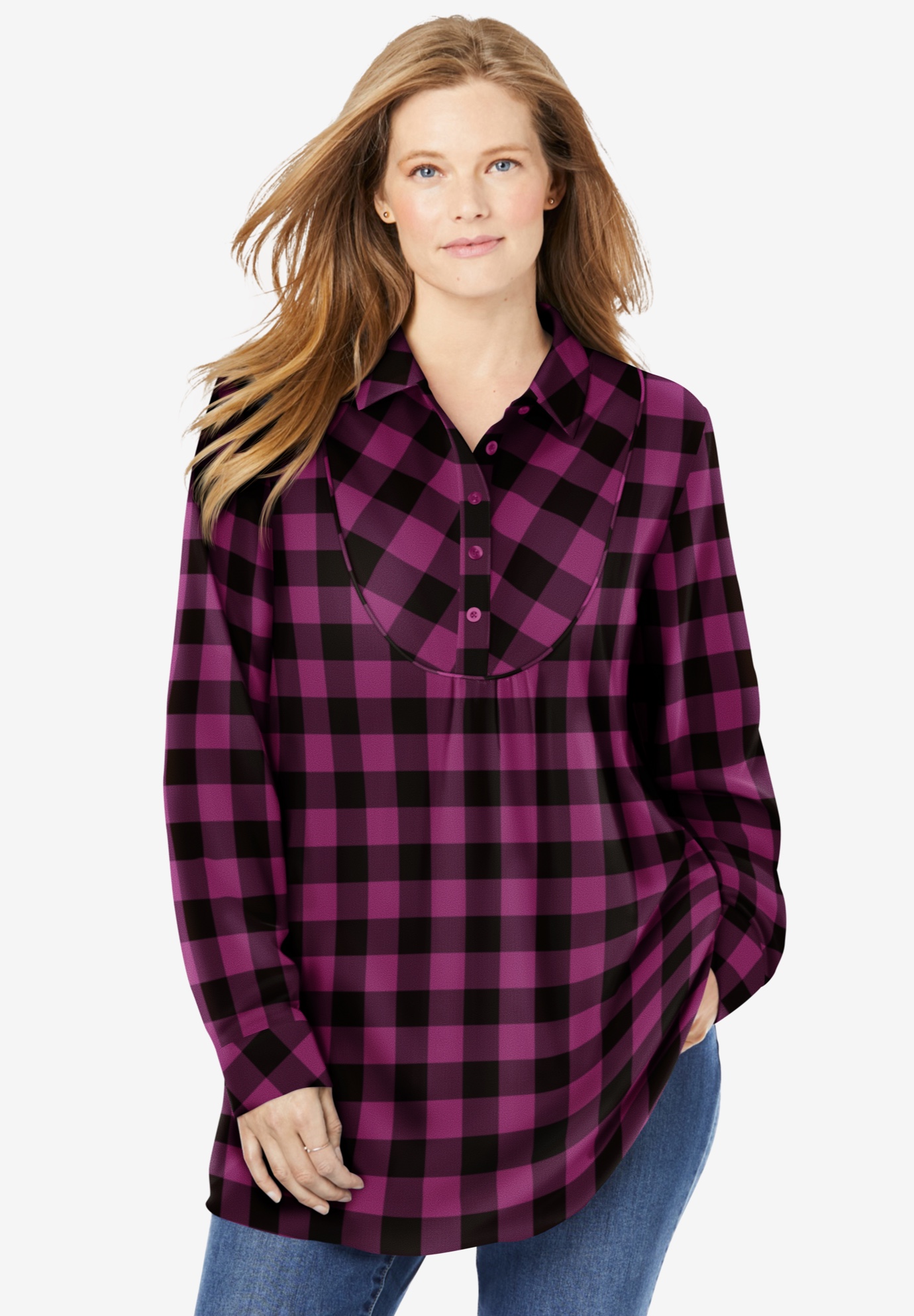 Henley Bib Flannel Shirt | Woman Within