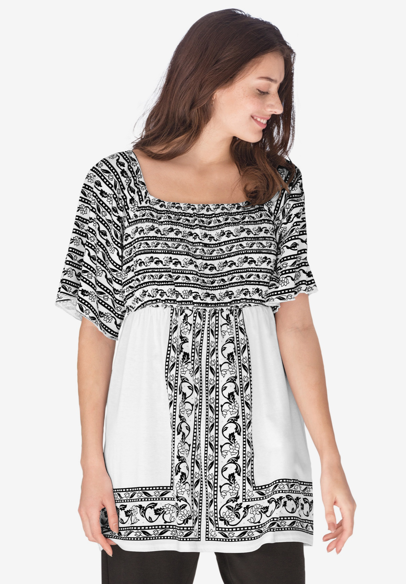 Smocked Peasant Tunic Blouse | Woman Within