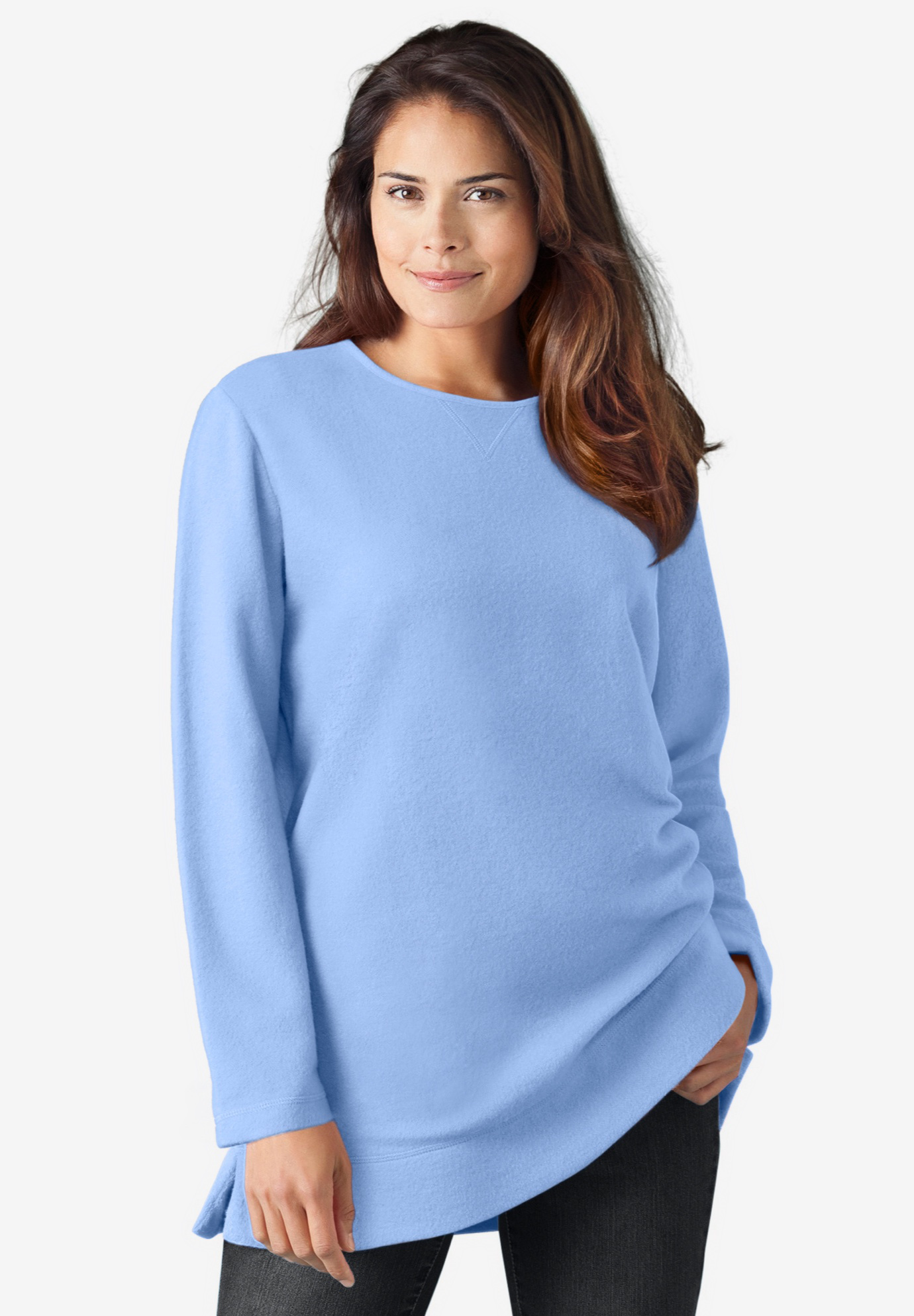 Woman Within Women's Plus Size Fleece Sweatshirt, Heather Grey