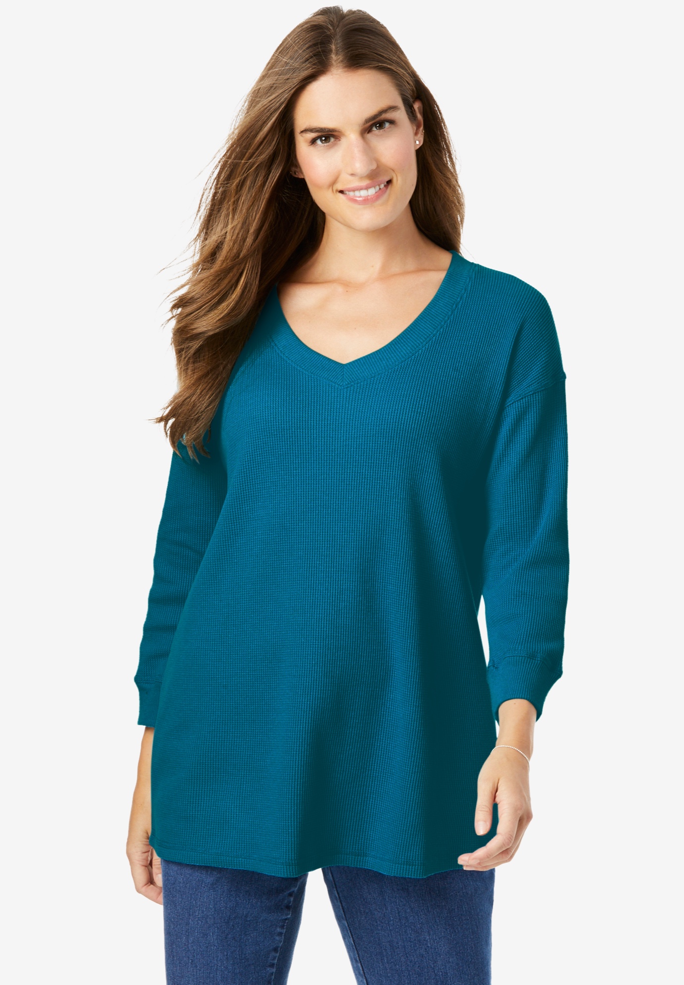 Three-Quarter Sleeve Thermal Sweatshirt | Woman Within