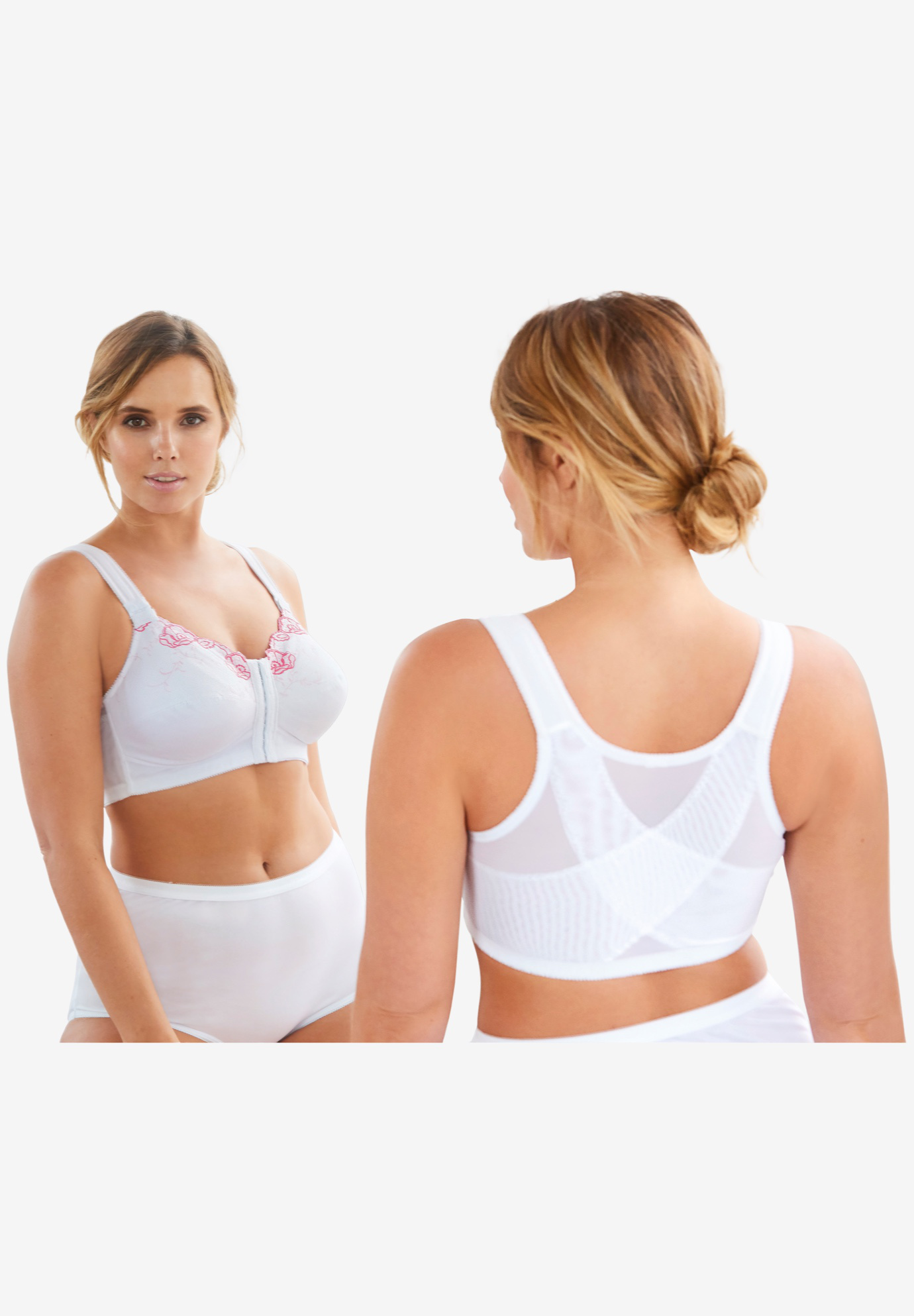 Front Close Embroidered Wireless Posture Bra By Comfort Choice® Plus Size Posture Bras Woman 3144