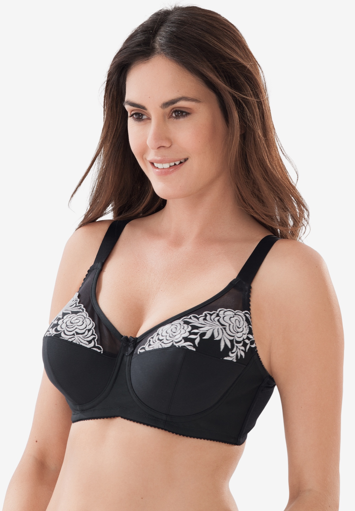 Wireless Full Coverage Embroidered Bra By Elila® Plus Size Full 