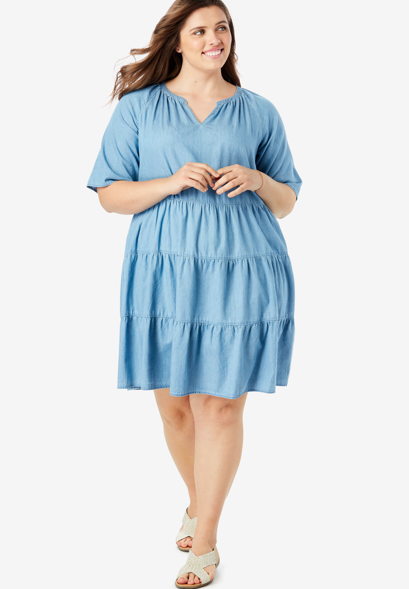 Cotton Tiered Trapeze Dress | Woman Within