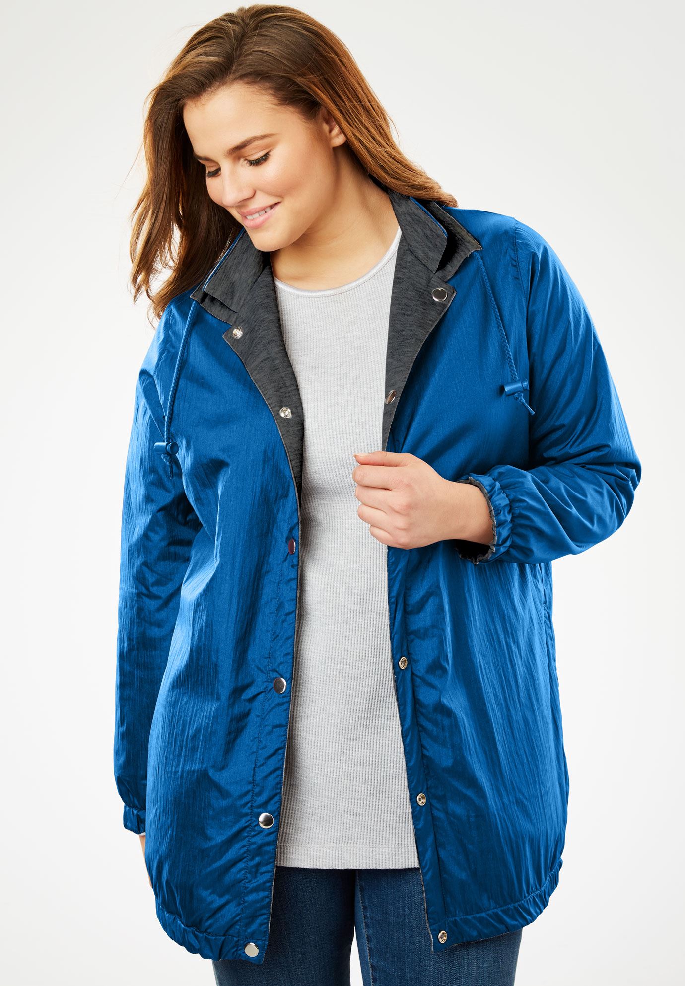 Cozy Fleece Nylon Reversible Jacket Plus Size Jackets Woman Within 