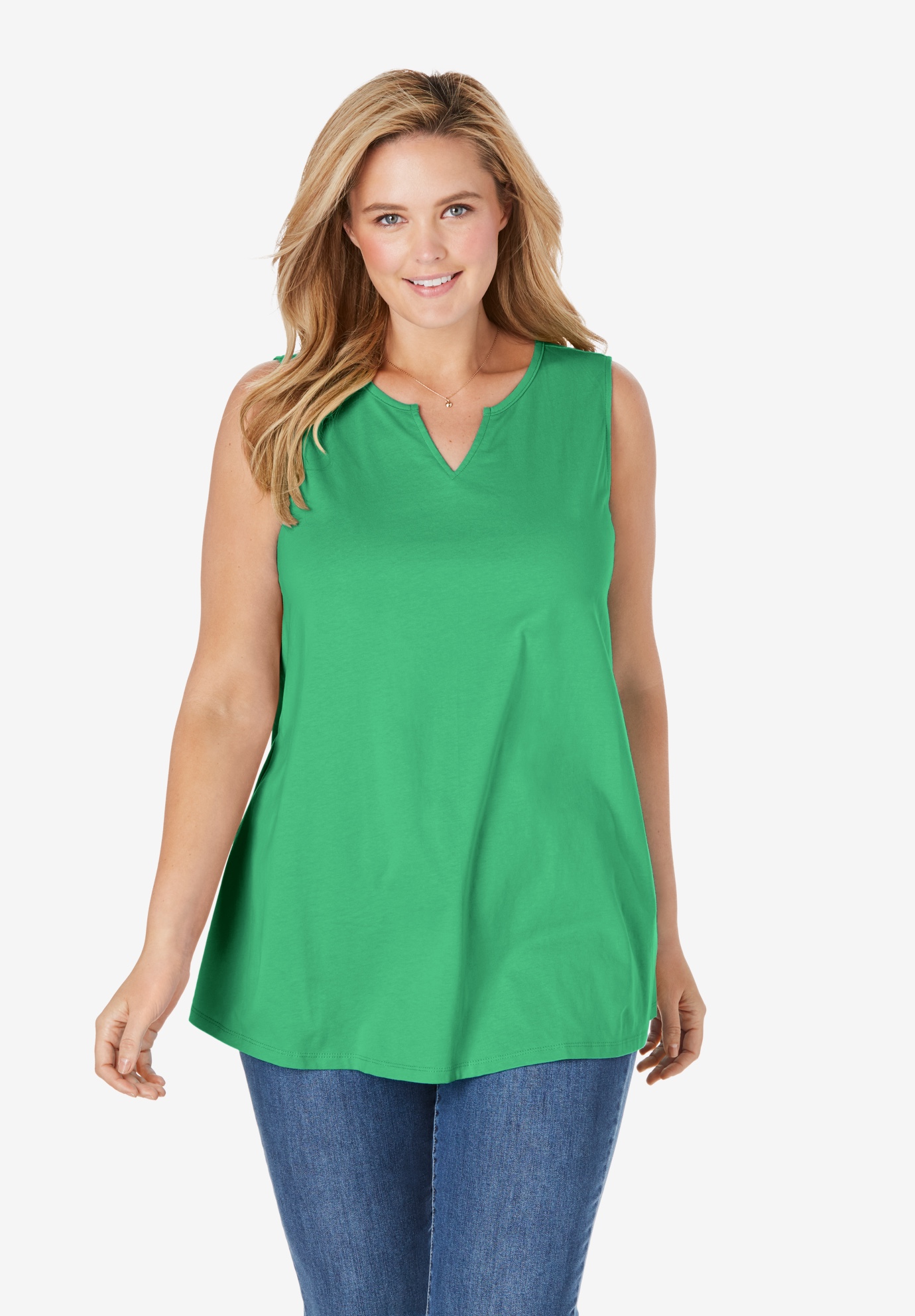 Notch Neck Tank Top| Plus Size Tank Tops | Woman Within