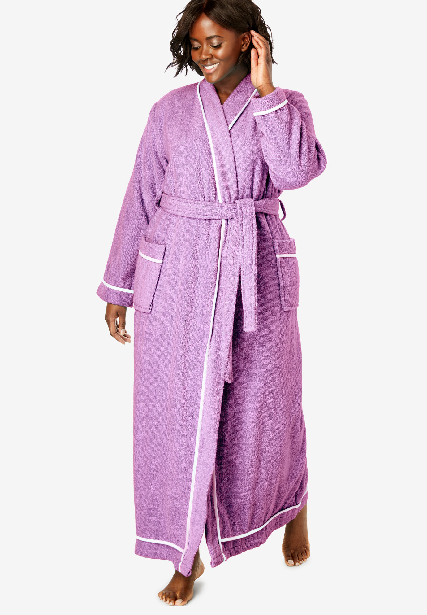 Spa Terry Long Wrap Robe By Dreams And Co® Plus Size Robes And Slippers Woman Within 