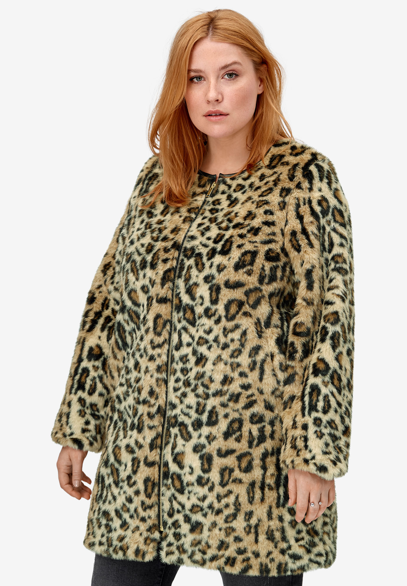 Leopard Print Faux Fur Coat by ellos® | Plus SizeOuterwear | Woman Within