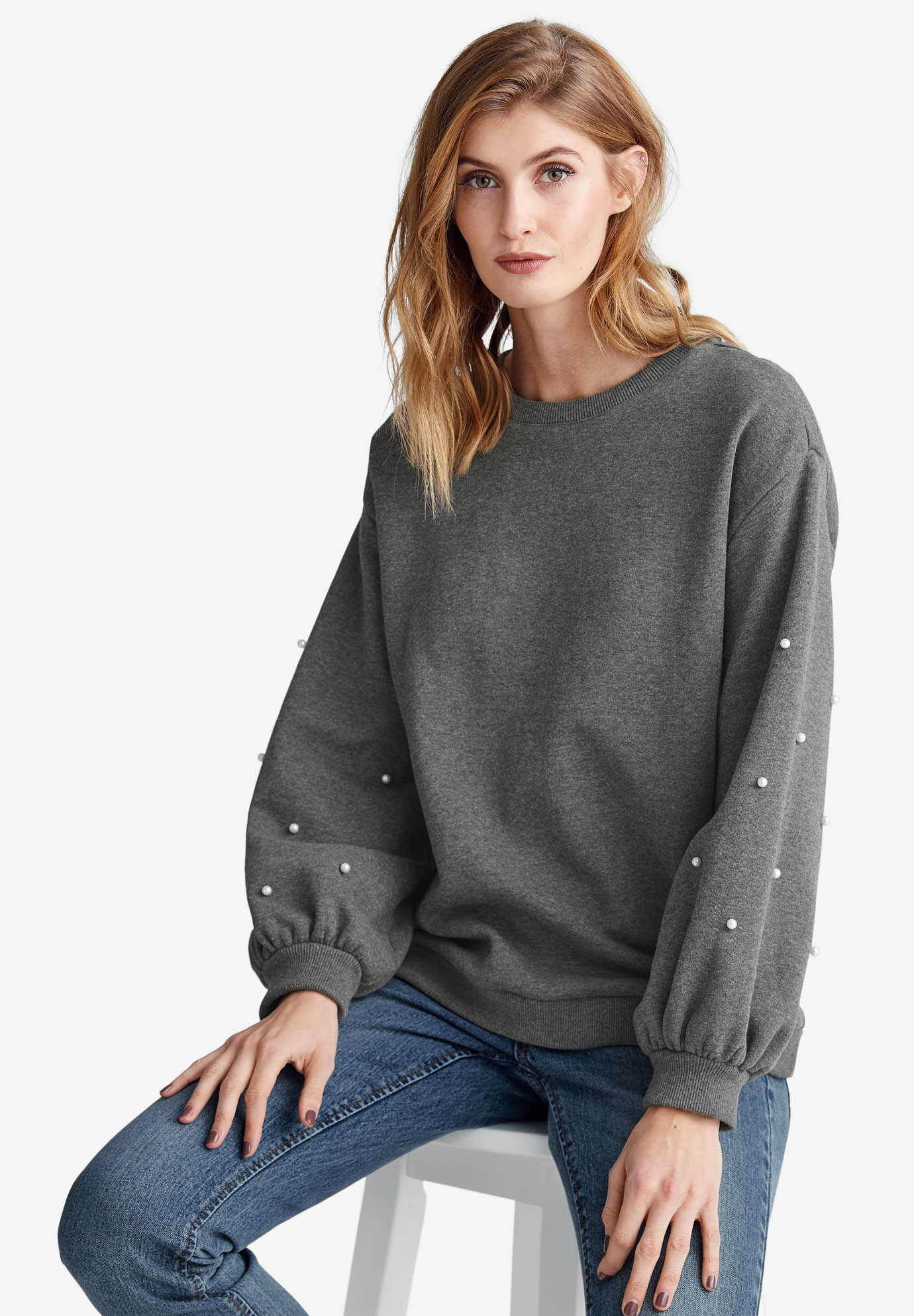 Pearl Trim Sweatshirt by ellos®| Plus Size Sweatshirts & Hoodies ...