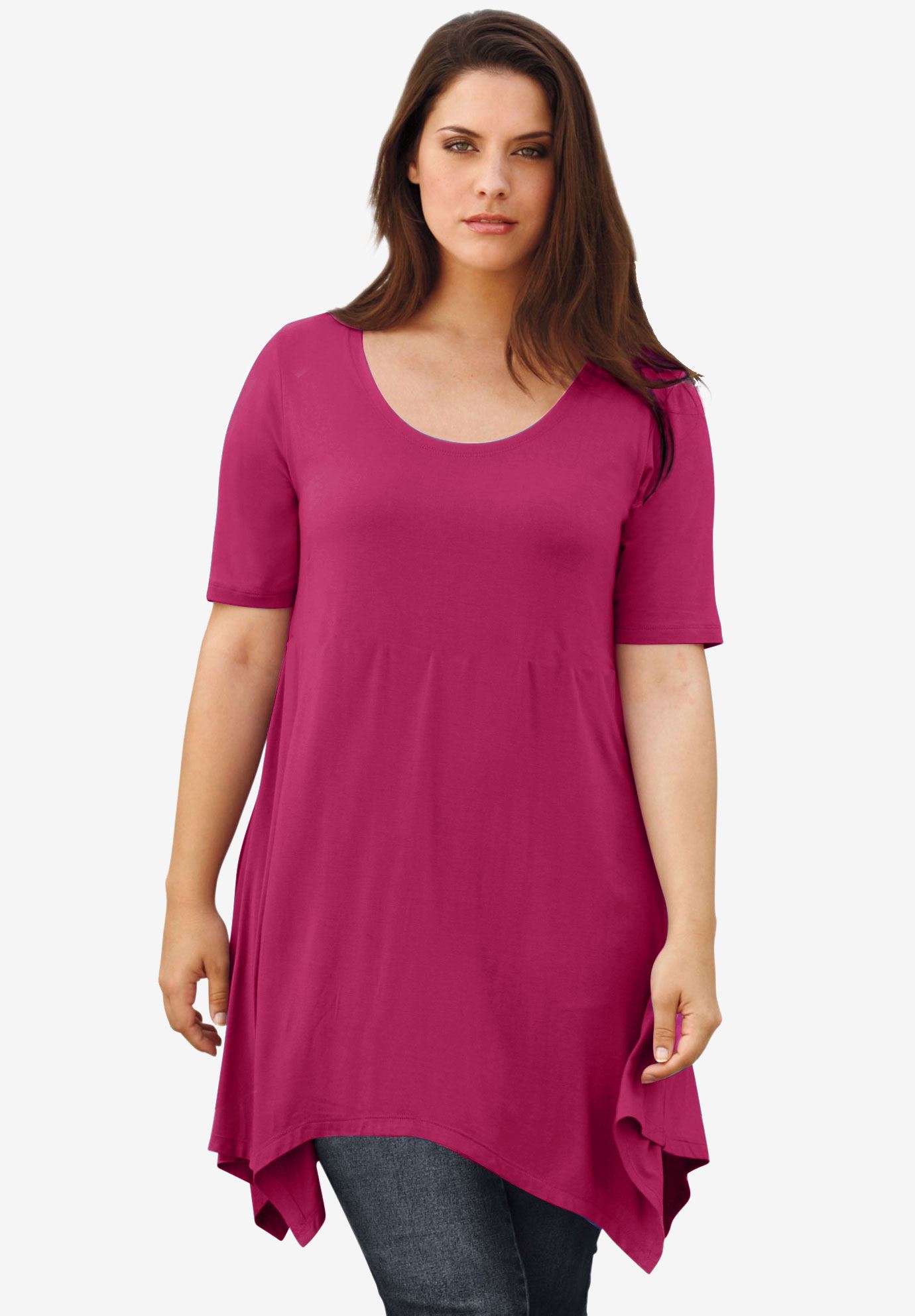 Scoop Neck Hanky Hem Tunic by ellos® | Plus Size Tunics | Woman Within