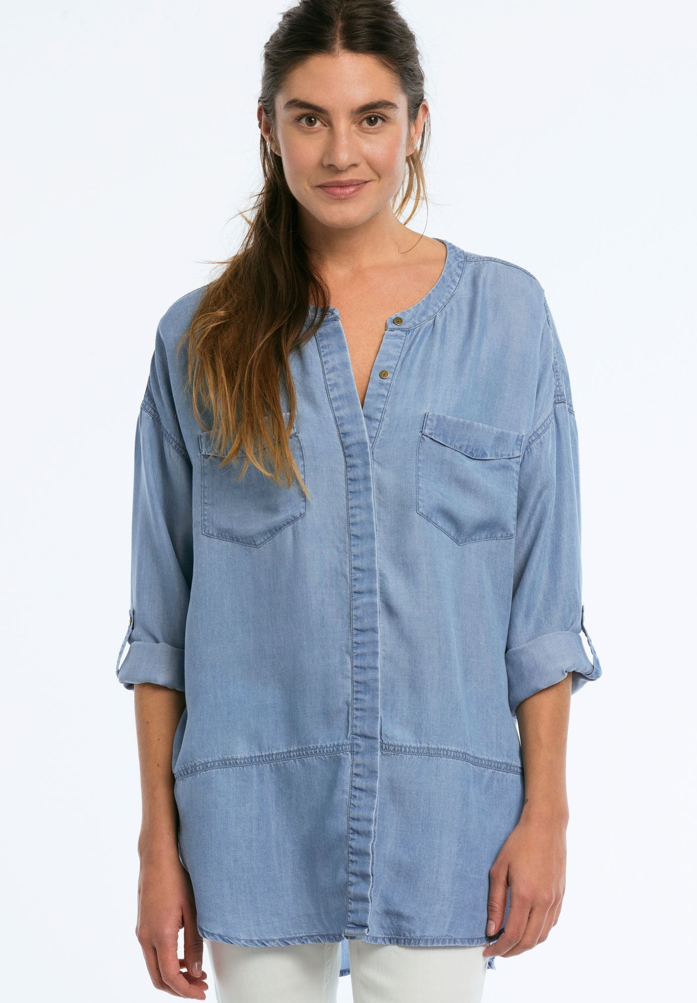 Button Front Patch Pocket Tencel Tunic by ellos® | Plus Size Tunics ...