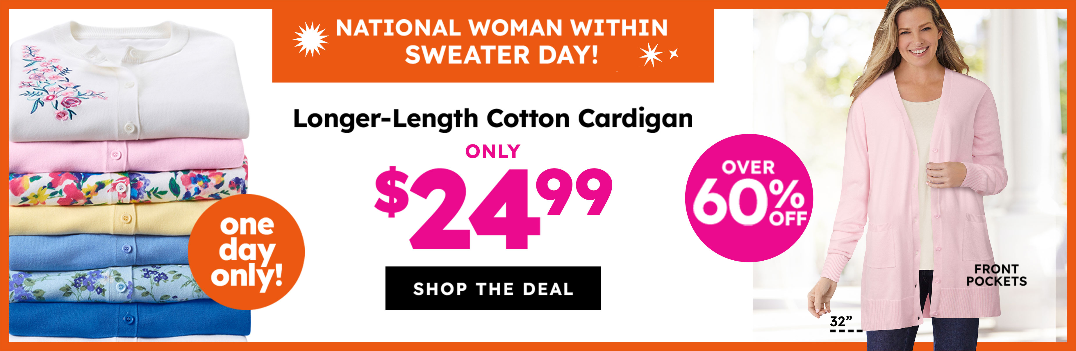 National Woman Within Sweater Day! Longer length cotton cardigan only $24.99 shop the deal